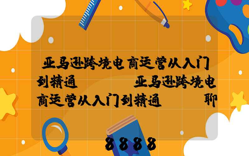 亚马逊跨境电商运营从入门到精通pdf(亚马逊跨境电商运营从入门到精通pdf聊城百度云)