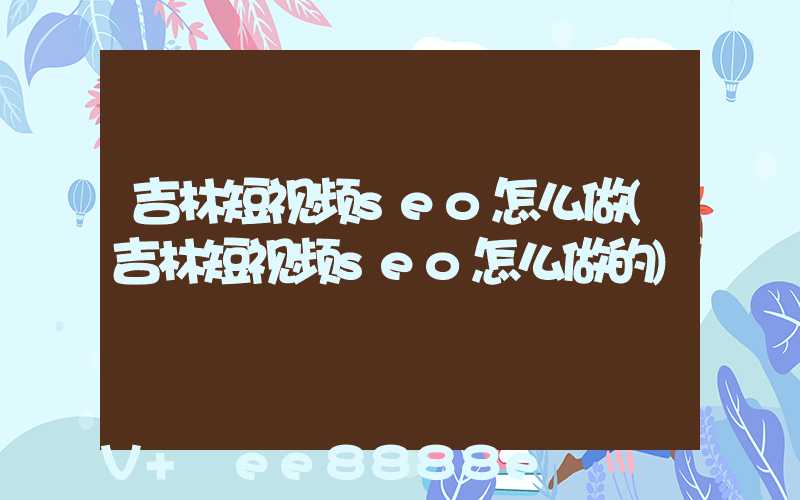 吉林短视频seo怎么做(吉林短视频seo怎么做的)