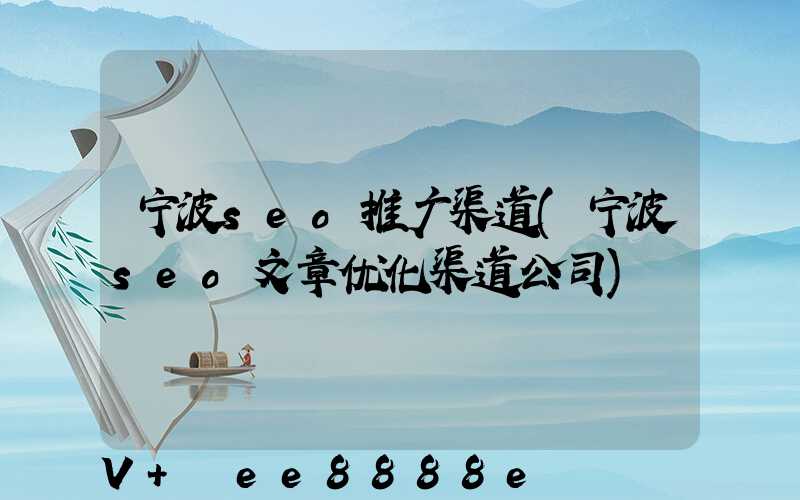宁波seo推广渠道(宁波seo文章优化渠道公司)