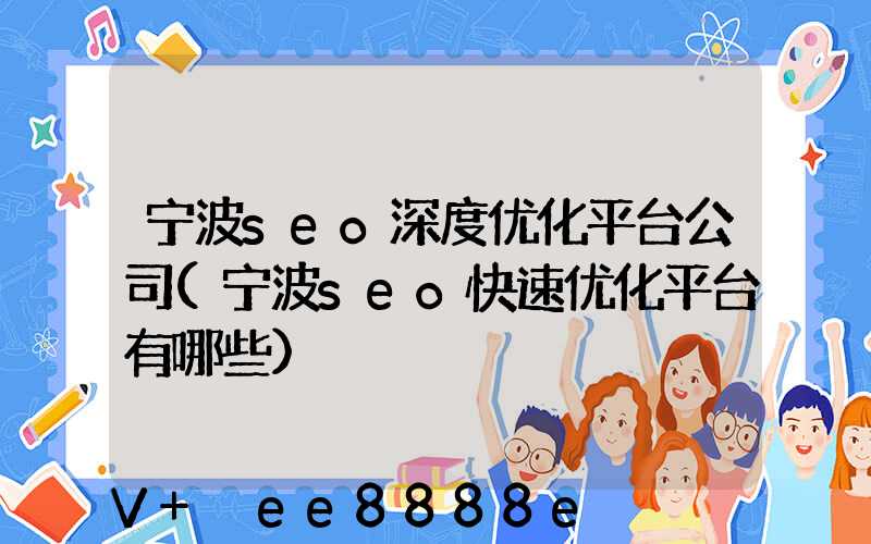 宁波seo深度优化平台公司(宁波seo快速优化平台有哪些)