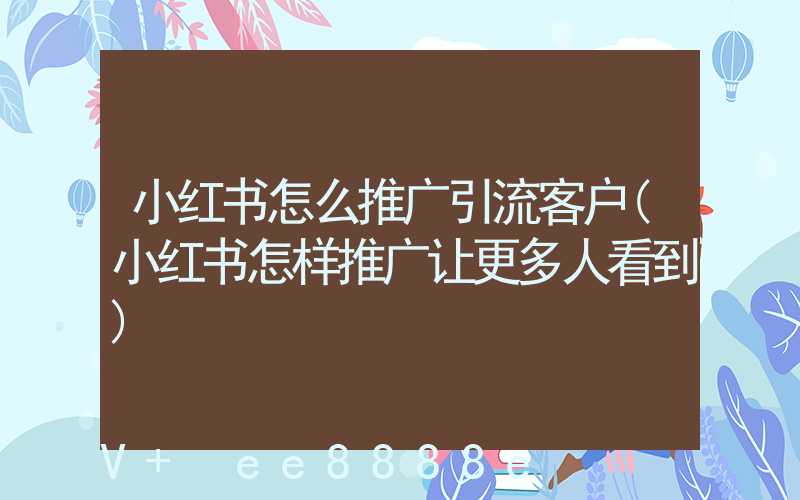 小红书怎么推广引流客户(小红书怎样推广让更多人看到)