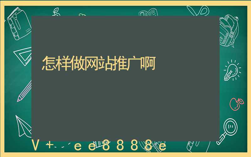 怎样做网站推广啊