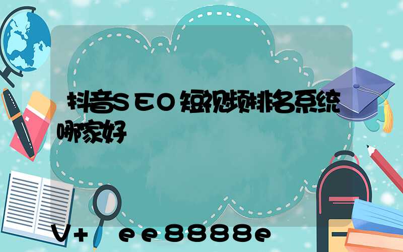 抖音SEO短视频排名系统哪家好