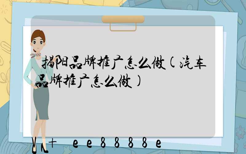 揭阳品牌推广怎么做(汽车品牌推广怎么做)