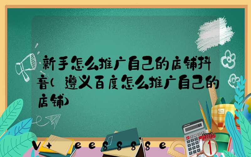 新手怎么推广自己的店铺抖音(遵义百度怎么推广自己的店铺)