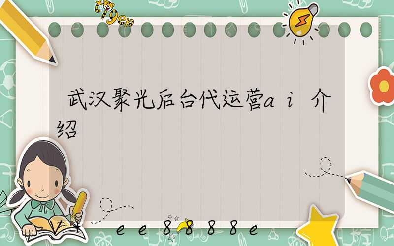 武汉聚光后台代运营ai介绍