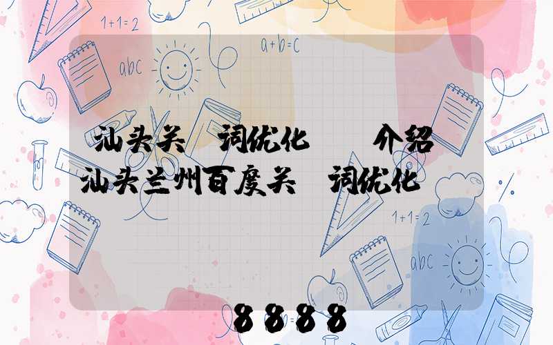 汕头关键词优化ai介绍(汕头兰州百度关键词优化)
