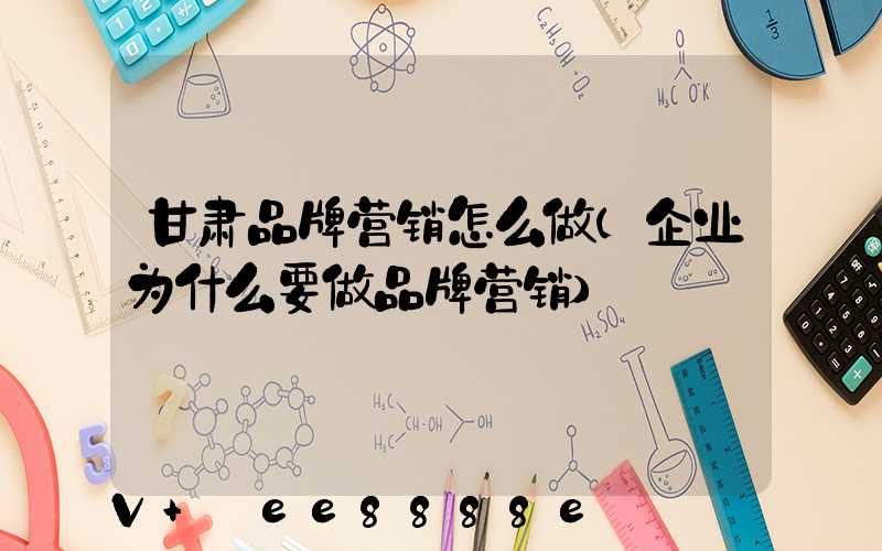 甘肃品牌营销怎么做(企业为什么要做品牌营销)