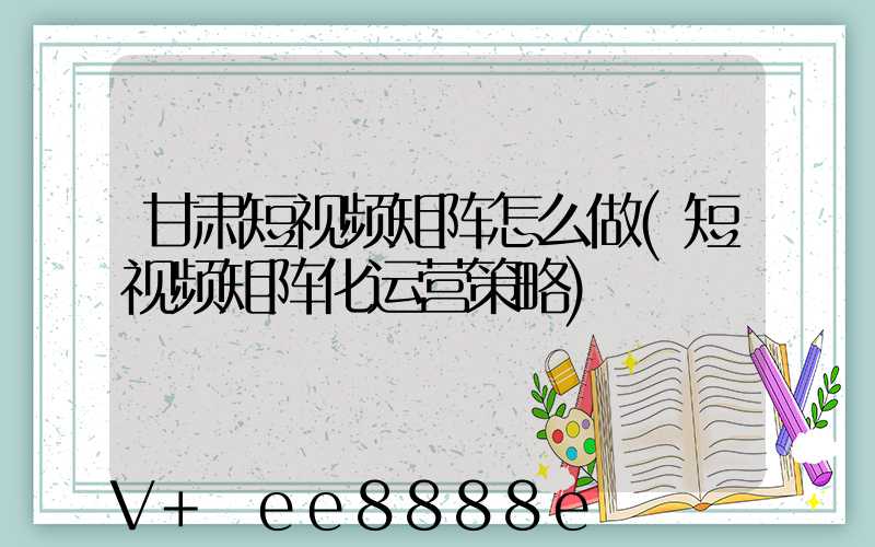 甘肃短视频矩阵怎么做(短视频矩阵化运营策略)