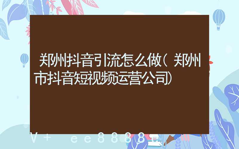 郑州抖音引流怎么做(郑州市抖音短视频运营公司)